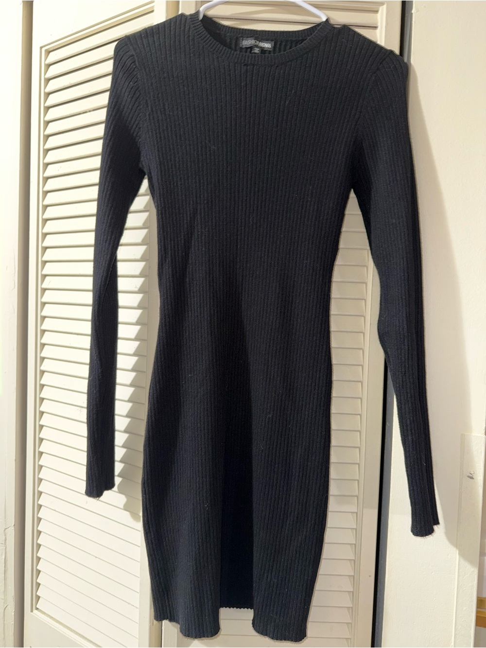 Fashion Nova Black Ribbed Long Sleeve Knit Dress